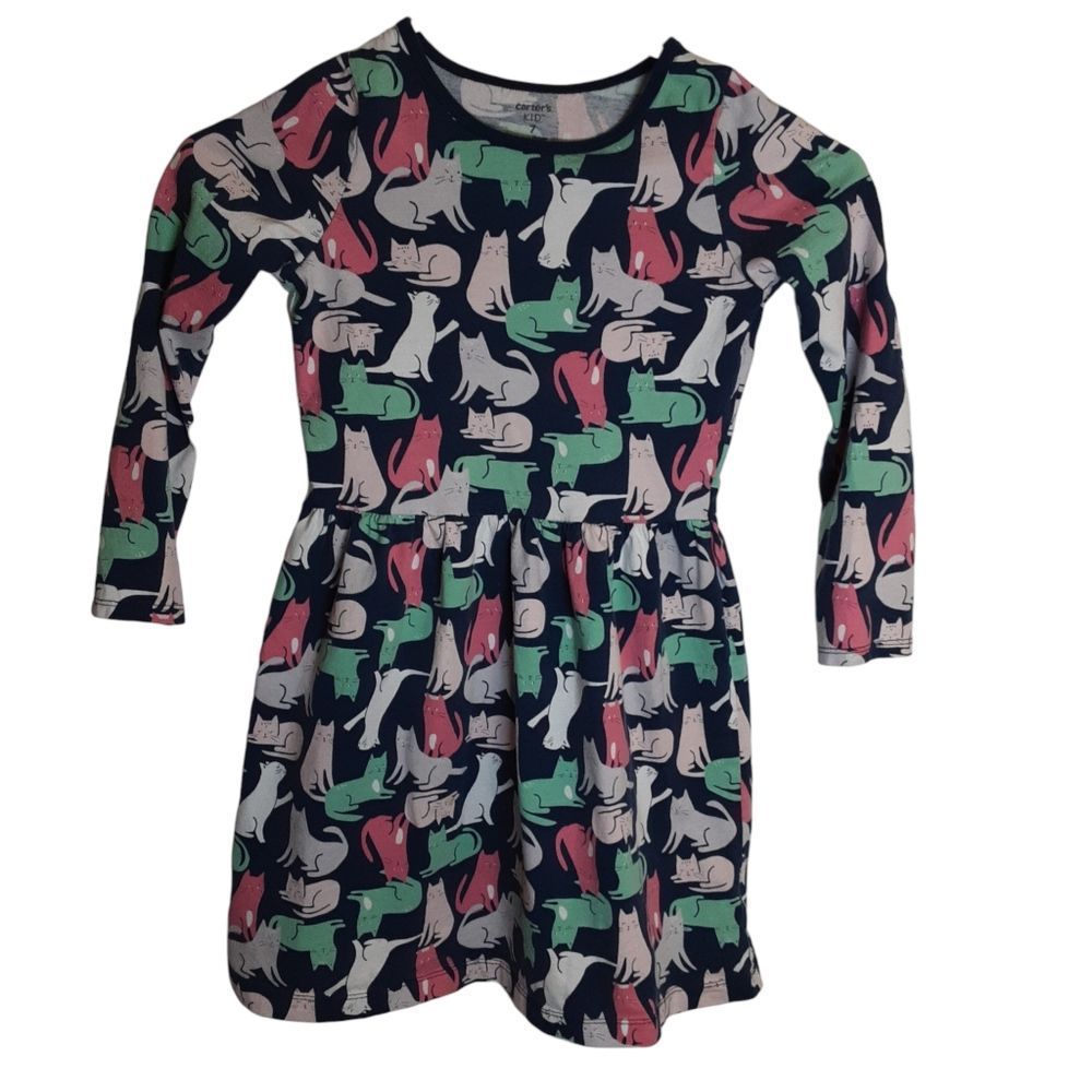 Carter's‎ Kid 100% Cotton Tee Dress With Kitties Girls size 7 - Picture 2 of 7